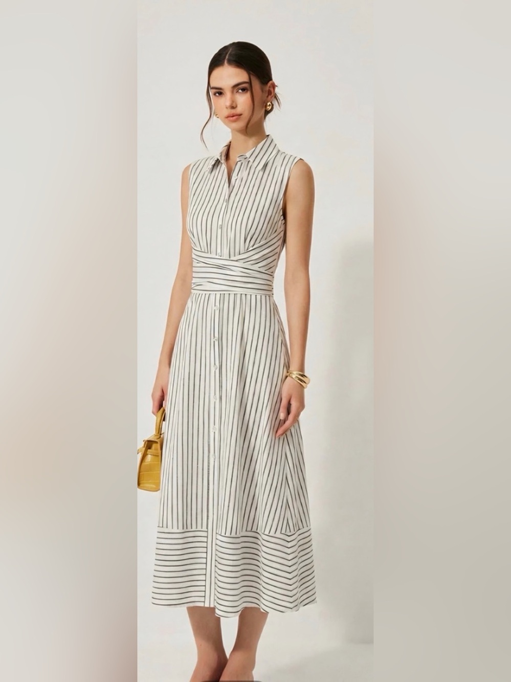 Commense Black-and-White Striped Sleeveless Button-Front Dress